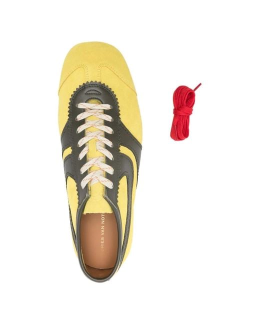 Dries Van Noten Yellow Panelled Low-Top Sneakers for men