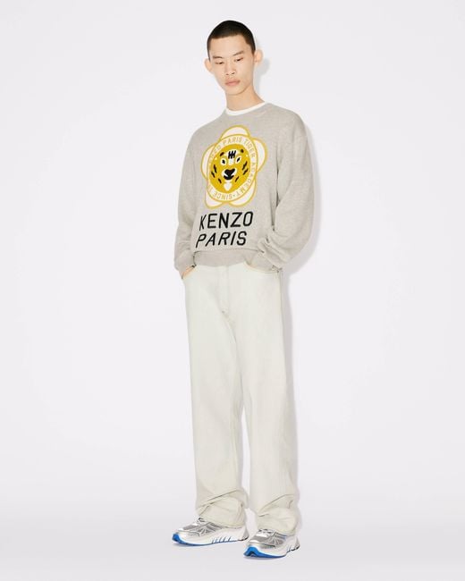 KENZO White Logo Embroidered Crewneck Sweater for men