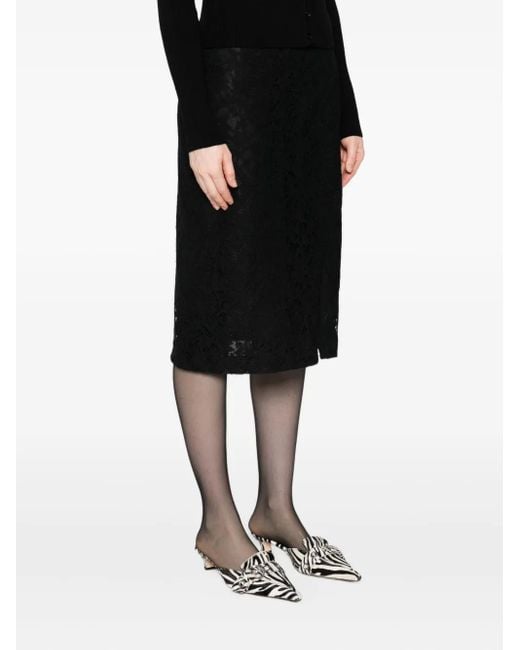 Blumarine Black Lace-Floral Midi Skirt