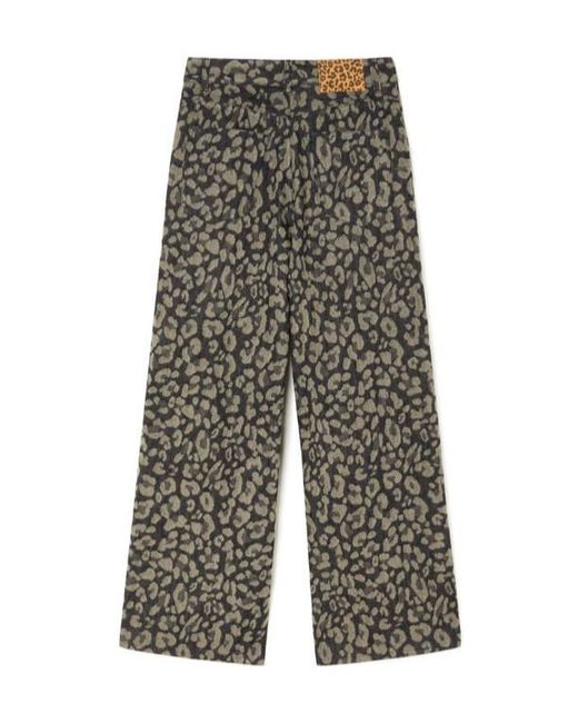 Alanui Gray Seattle Pleated Leopard-Print Jeans