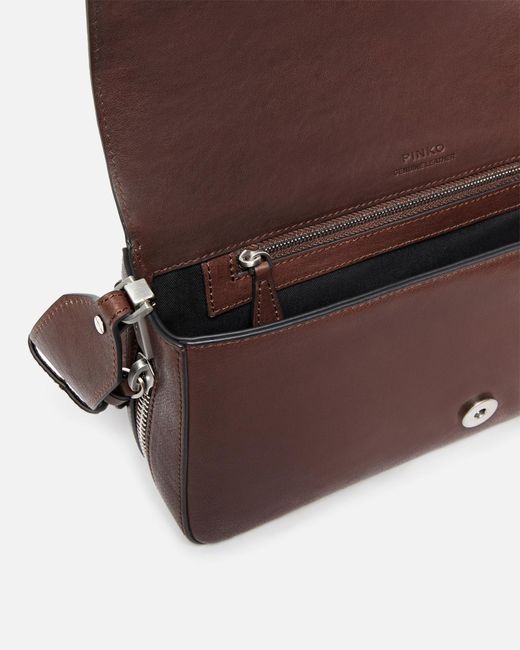 Pinko Brown Medium Leather Classic Love Slouchy Shoulder Bag