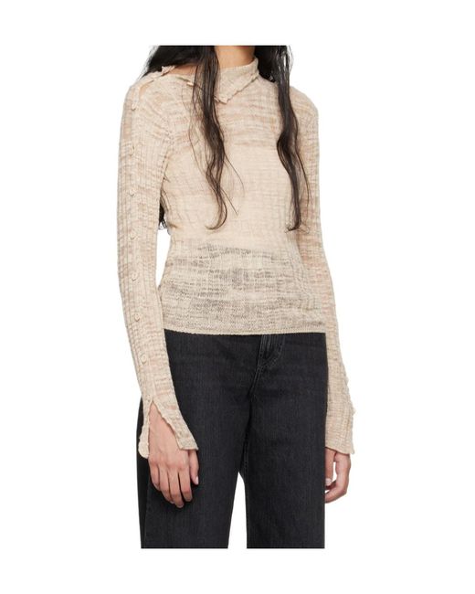 Acne Natural Sheer Ribbed Turtleneck Pullover