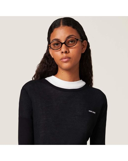 Miu Miu Black Ribbed Knit Jersey Dress