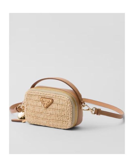 Prada Natural Woven Fabric And Leather Mini-Pouch