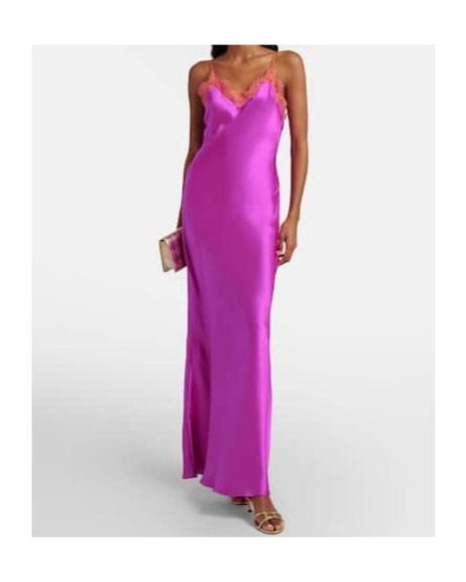 Roberto Cavalli Purple Lace-Trimmed Silk Slip Dress