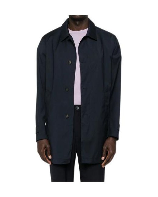 Herno Blue Single-Breasted Trench Coat for men