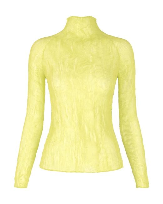 Issey Miyake Yellow Ruffled Long-Sleeve T-Shirt