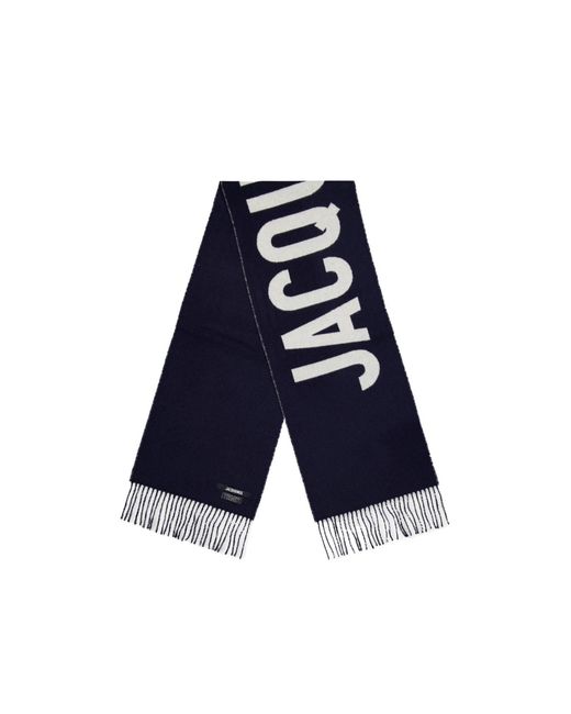 Jacquemus Blue L'Écharpe Fringe Logo Scarf for men
