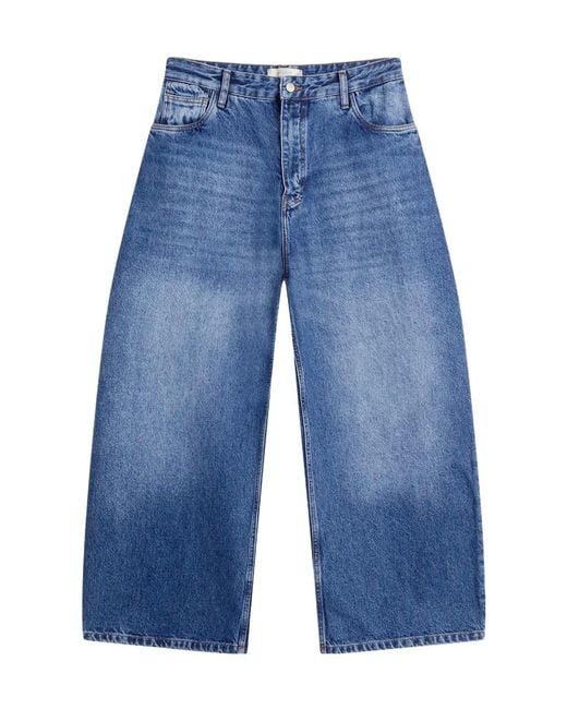 Studio Nicholson Blue Logo Patch Cropped Wide-Leg Jeans for men