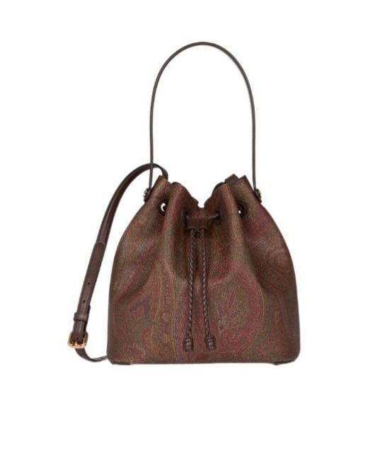 Etro Brown Small Paisley Bucket Bag