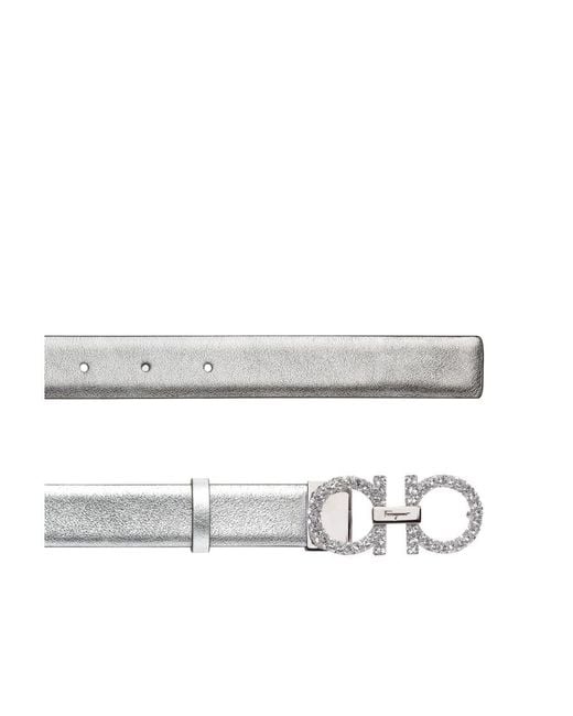 Ferragamo White Leather Logo-Lettering Belt