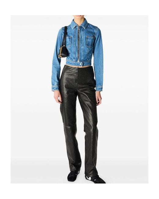 MARINE SERRE Blue Cropped Moon-Pattern Denim Jacket
