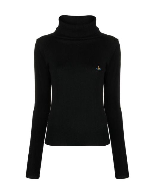 Vivienne Westwood Black Orb-Embroidered Roll Neck Knitted Jumper