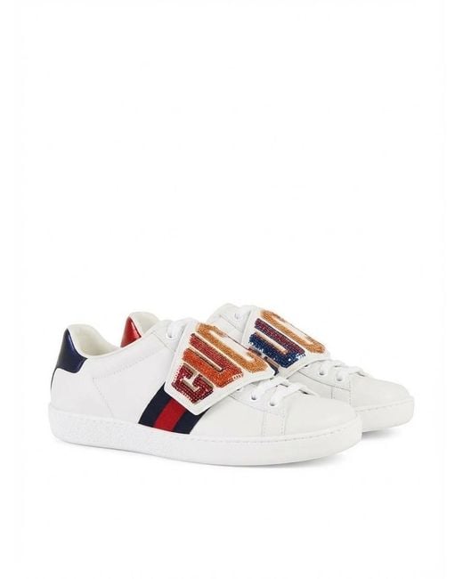 Gucci White Ace Detachable Bead Logo Kraft Shoes