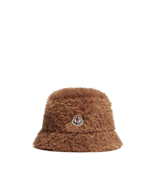 Moncler Brown Logo Patch Teddy Bucket Hat