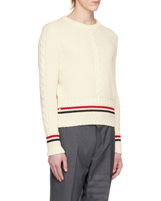 Thom Browne White Rwb-Stripe Cable Knit Jumper for men