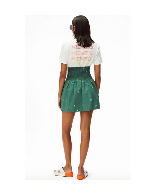KENZO Green Smocked Bandana-Print Mini Skirt