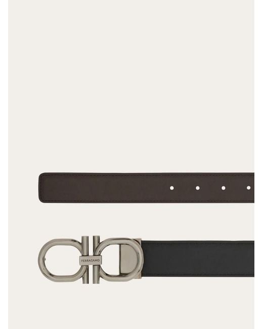 Ferragamo White Gancini-Buckle Leather Belt for men