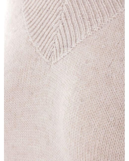Brunello Cucinelli White V-Neck Long-Sleeved Sweater