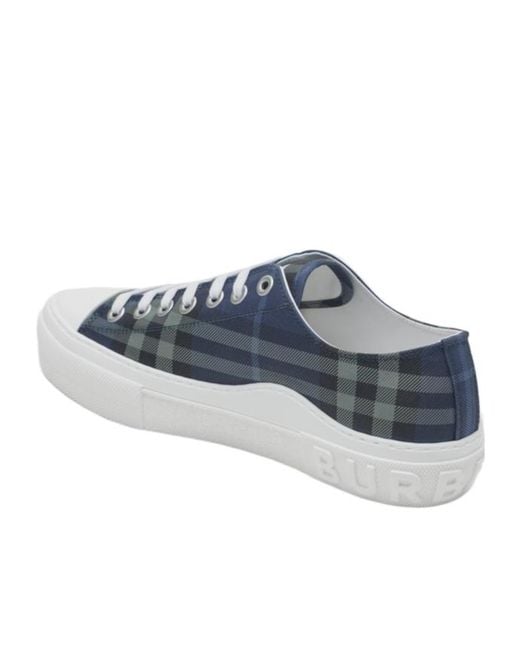 Burberry Blue Checked Low-Top Sneakers for men