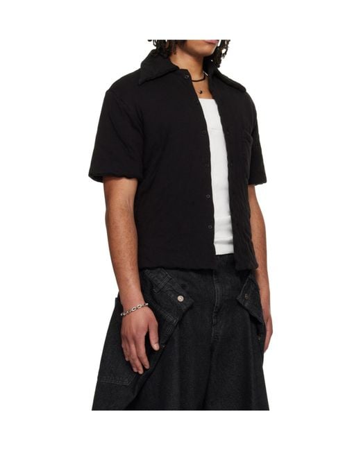 Lu'u Dan Black Wadded Shift Collar Shirt for men