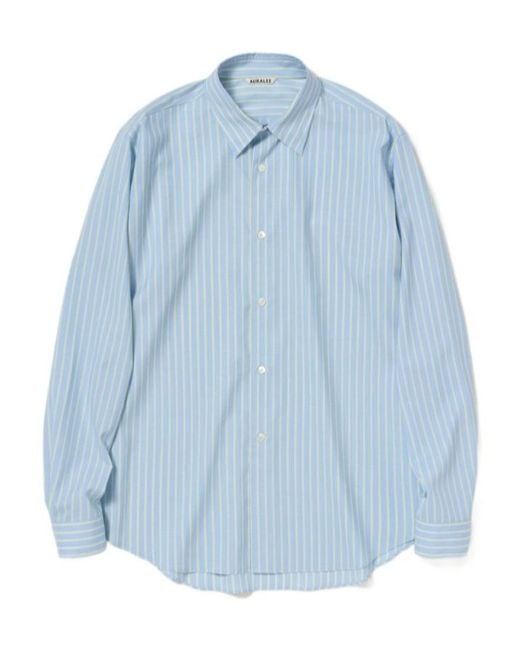 Auralee Blue Striped Wool Shirt for men