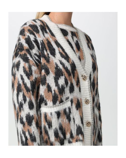 Liu Jo Multicolor Leopard-Intarsia Knit V-Neck Cardigan