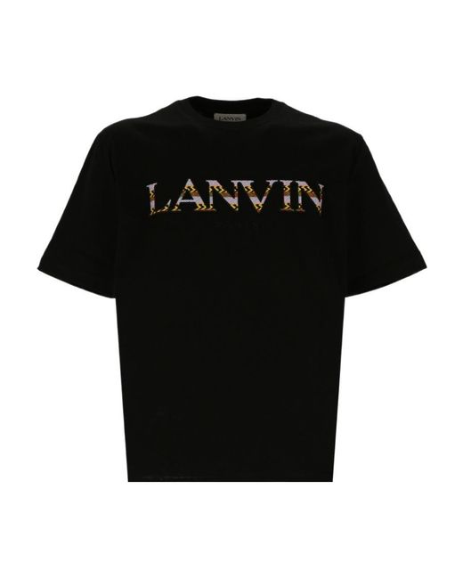 Lanvin Black Contrast Logo-Print Crew-Neck T-Shirt for men