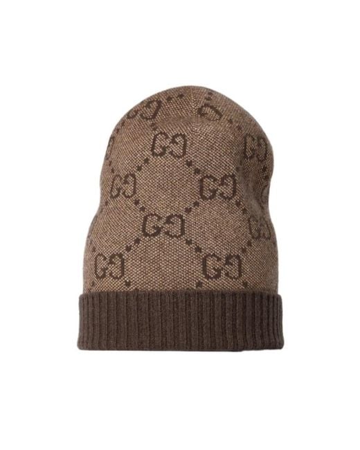 Gucci Brown Gg Cashmere Lamé Hat