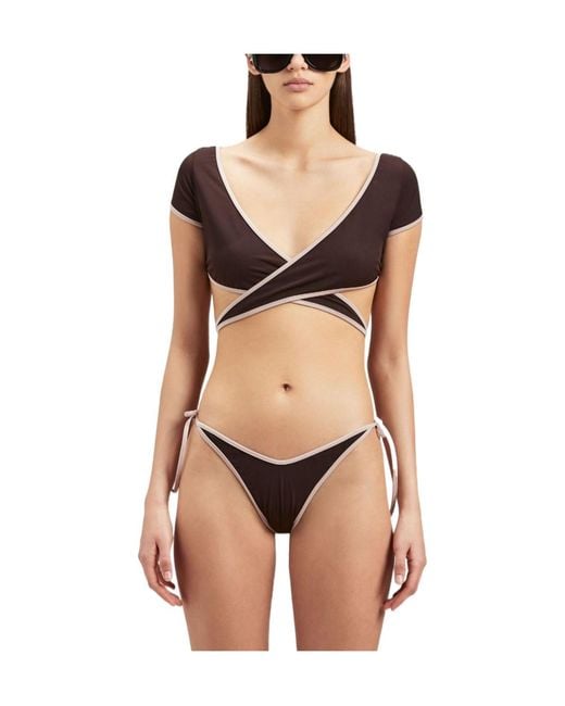 Palm Angels Brown Cap-Sleeve Wrap Bikini Top