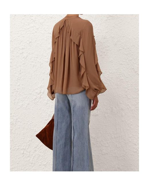 Zimmermann Brown Illuminate Flutter Blouse