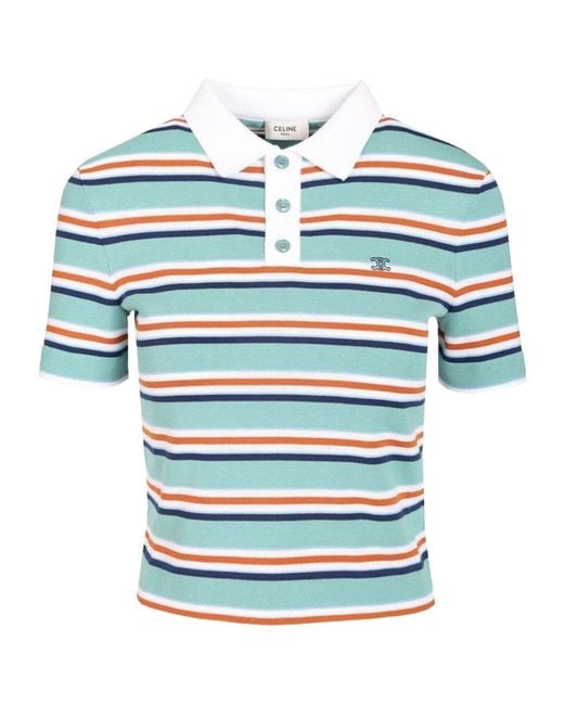 Céline Blue Knitted Cotton Polo Shirt
