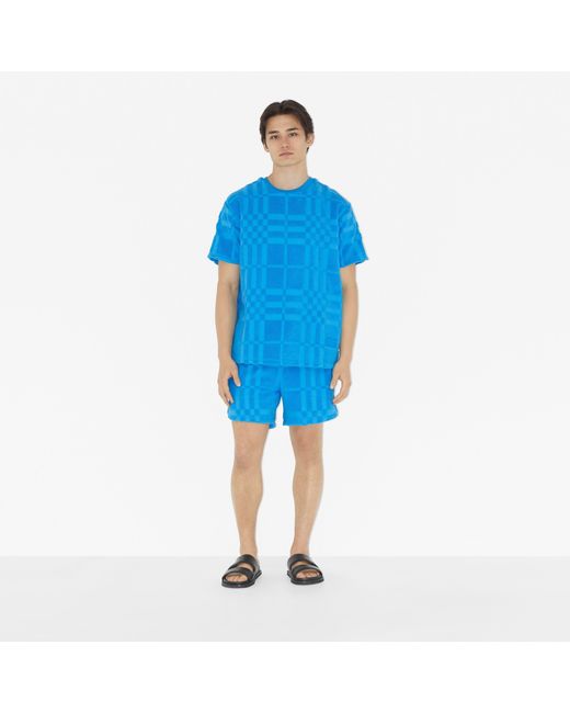 Burberry Blue Logo Patch Checkered Shorts for men