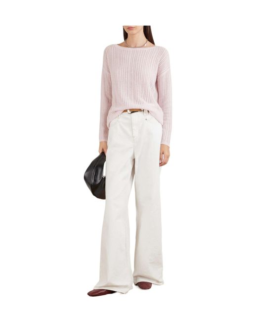 Allude Pink Ribbed-Knit Cashmere Sweater