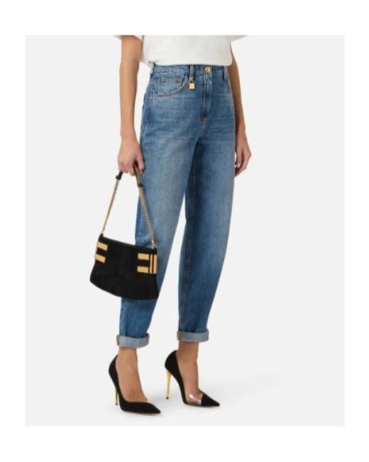 Elisabetta Franchi Blue Embellished Padlock Balloon Jeans