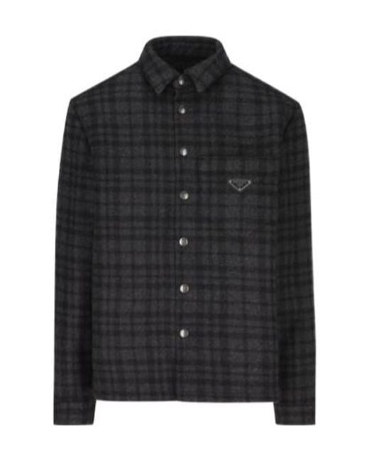 Prada Black Triangle-Logo Checked Shirt for men