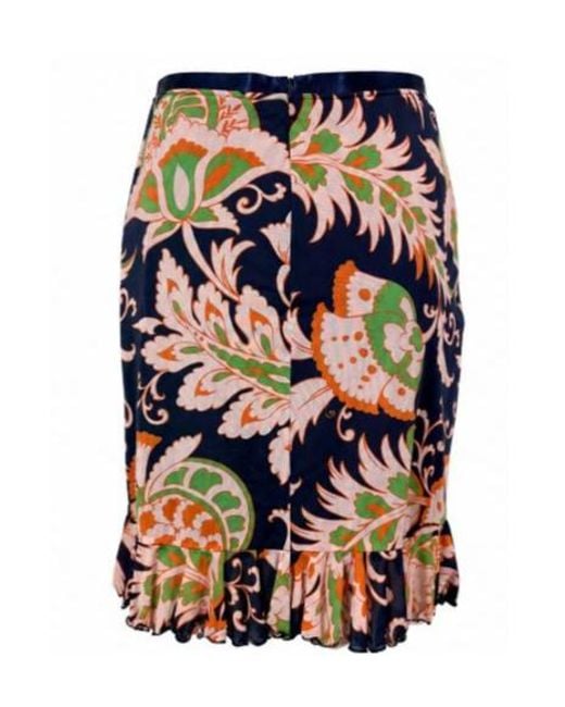 Etro Blue Floral-Print Ruffled Skirt