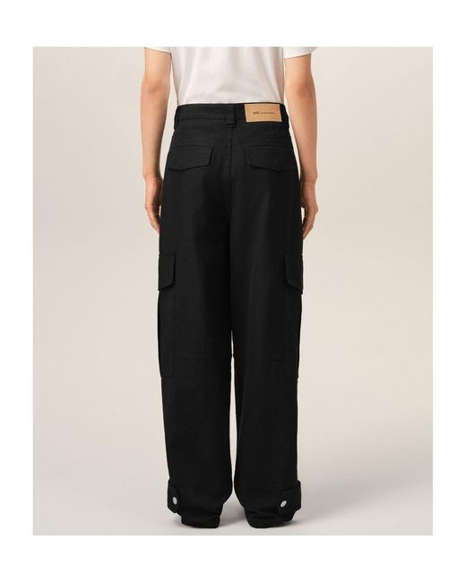 AMI Black Belt-Loop Cargo Trousers for men