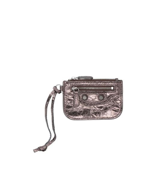 Balenciaga White Solid-Color Metallic Wallet