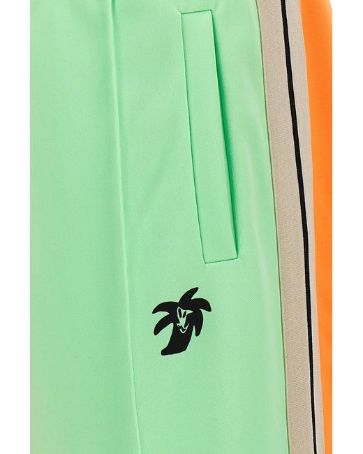 Palm Angels Green Logo Printed Colourblock Track Pants for men