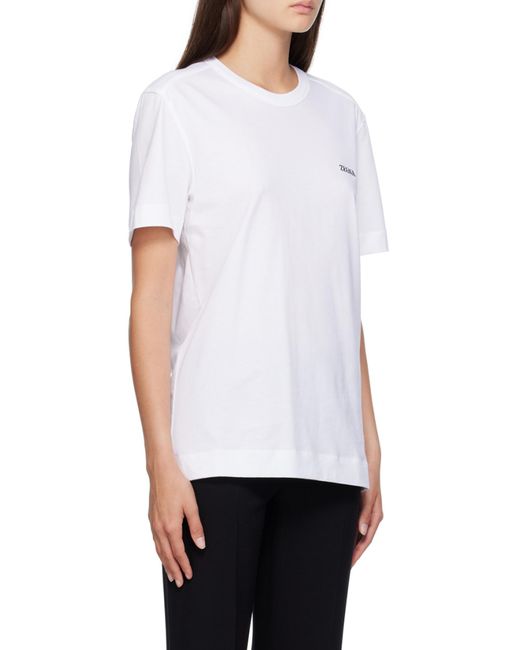 Zegna White Logo Embroidered Crewneck T-Shirt for men