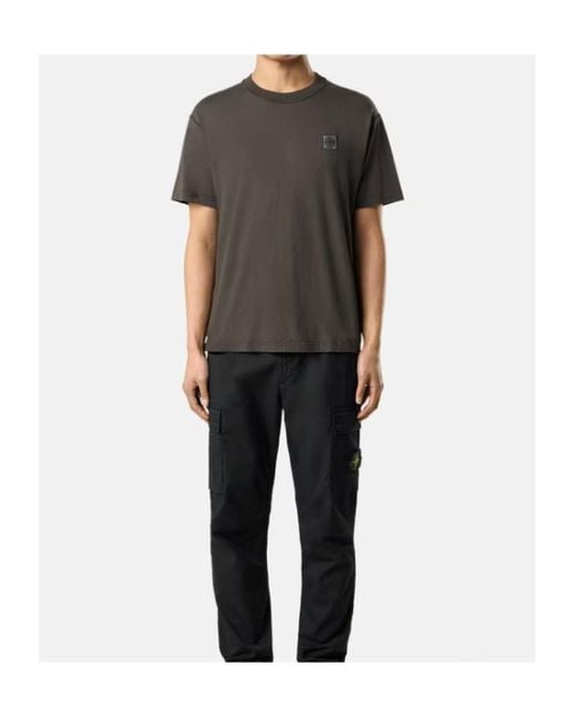 Stone Island Gray Logo Patch Crewneck T-Shirt for men