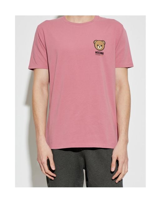 Moschino Pink Bear-Printed Short Sleeved T-Shirt for men