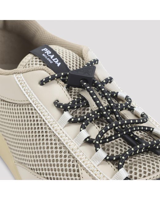 Prada White Mesh Lace-Up Low-Top Sneakers for men