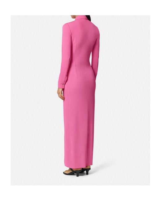 Versace Pink La Vacanza Crepe-Jersey Maxi Shirt Dress