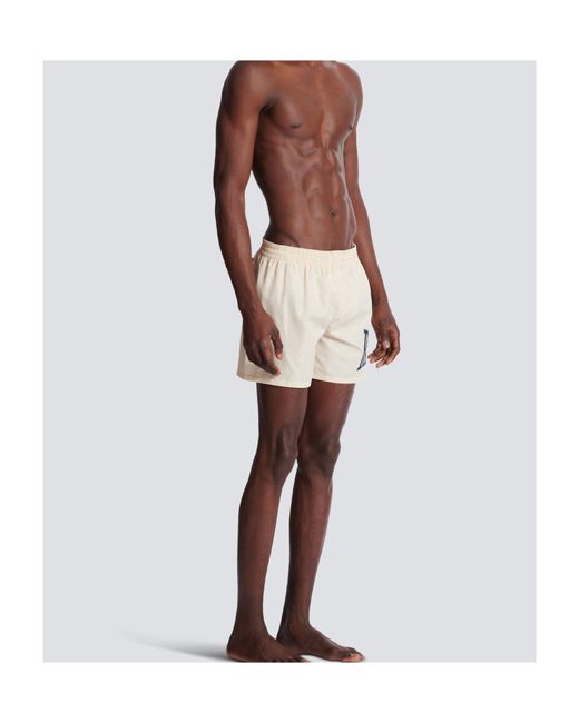 Balmain White Printed Swim Shorts for men