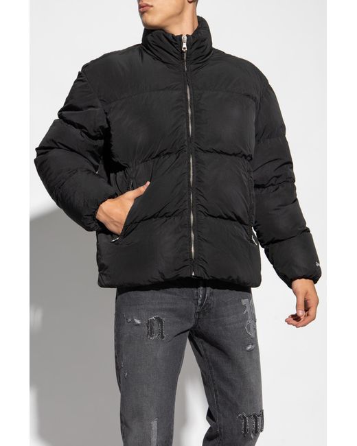 Palm Angels Black Logo-Embroidered Padded Jacket for men