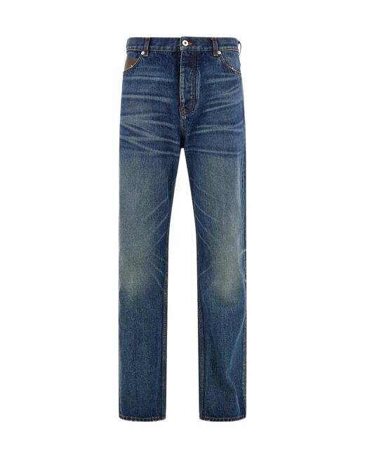 Ferragamo Blue Ferragamo Logo-Patch Straight Leg Jeans for men