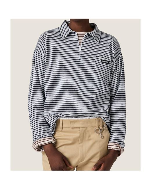 Miu Miu Gray Striped Zip Polo Knitted Top