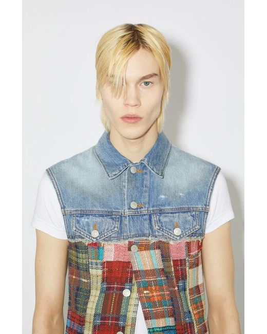 Acne Blue Denim Plaid Spliced Vest for men